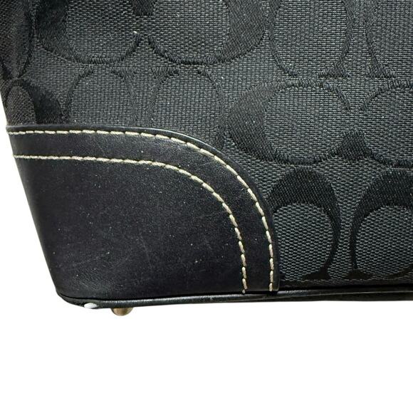 Coach Jacquard Hampton Tote Black Logo Y2K F11220 Fabric Leather Trim 2 Handles - Picture 10 of 13